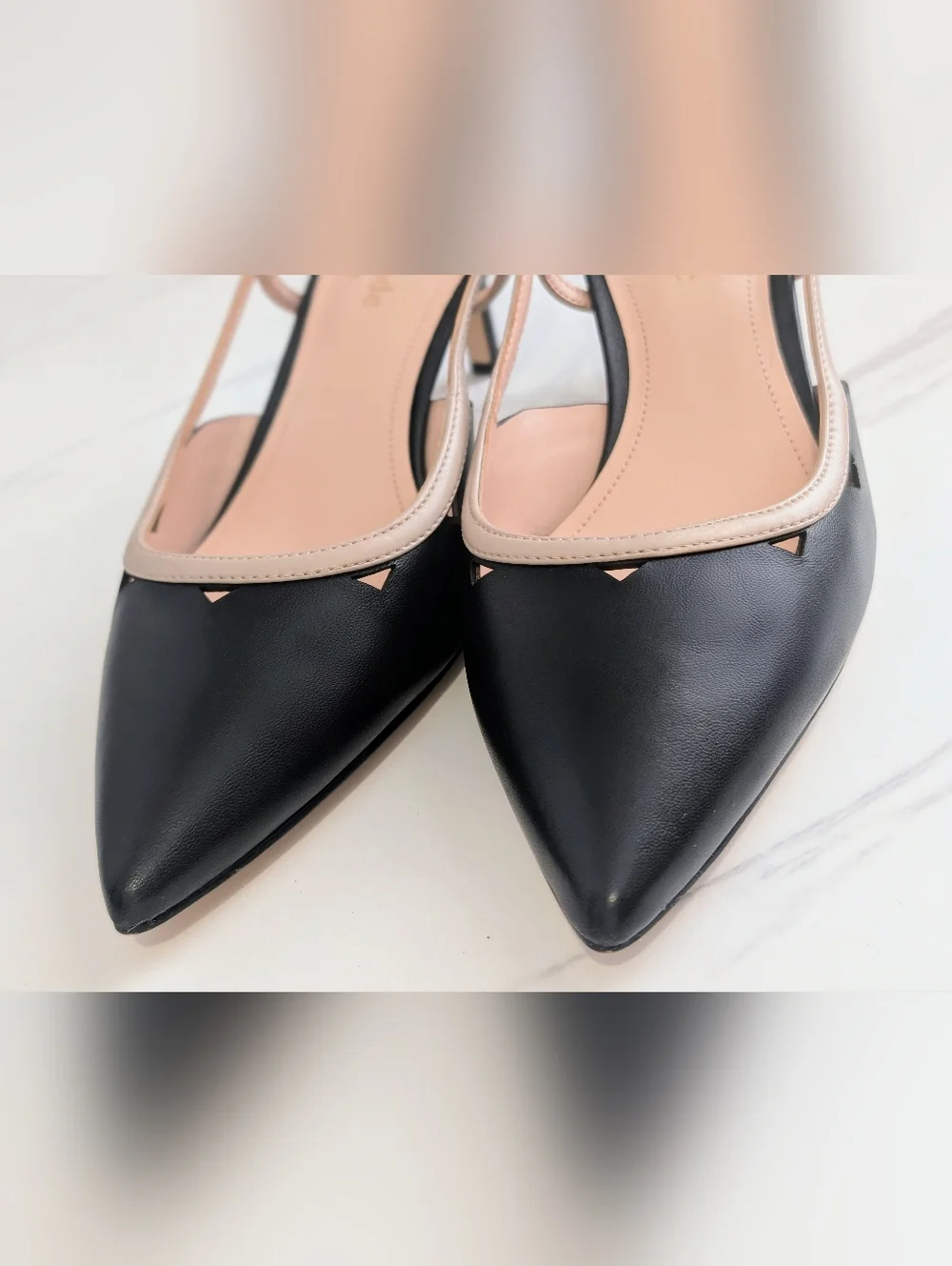 Kate Spade Veyda Slingback Kitten Heels Black Warm Beige Pointed Toe 8B NWOB